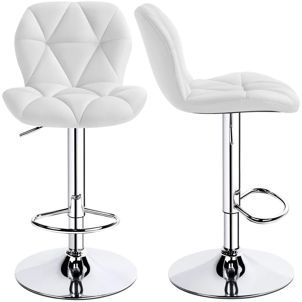 Adjustable White PU Leather Swivel Bar Stools with Backrest W72969