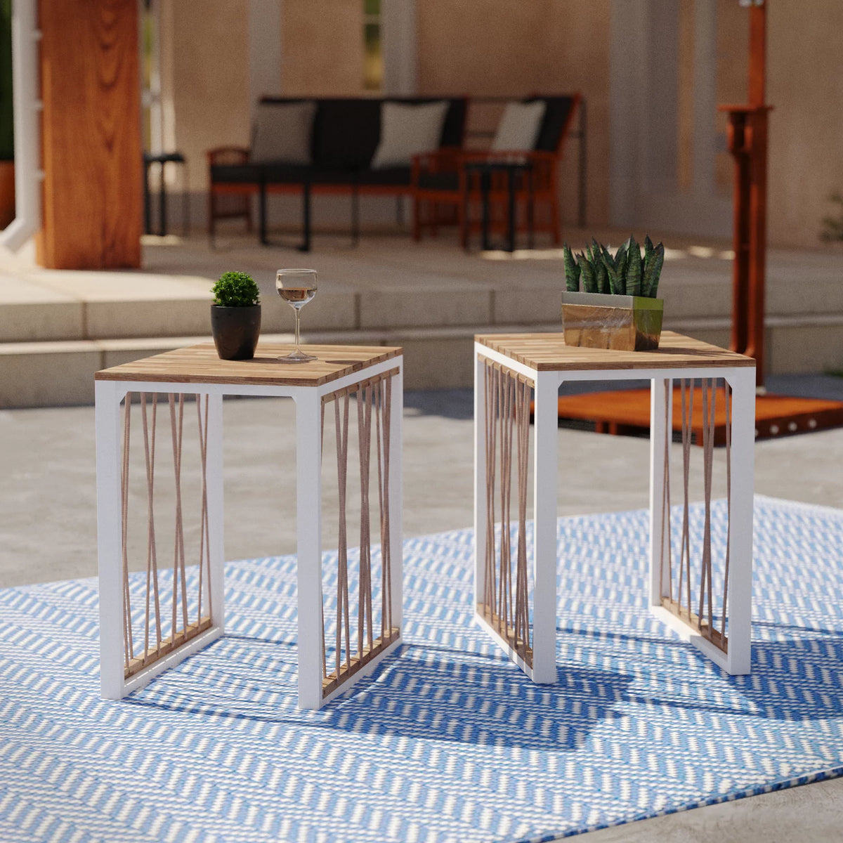 Set of 2 Natural Outdoor End Table S495678