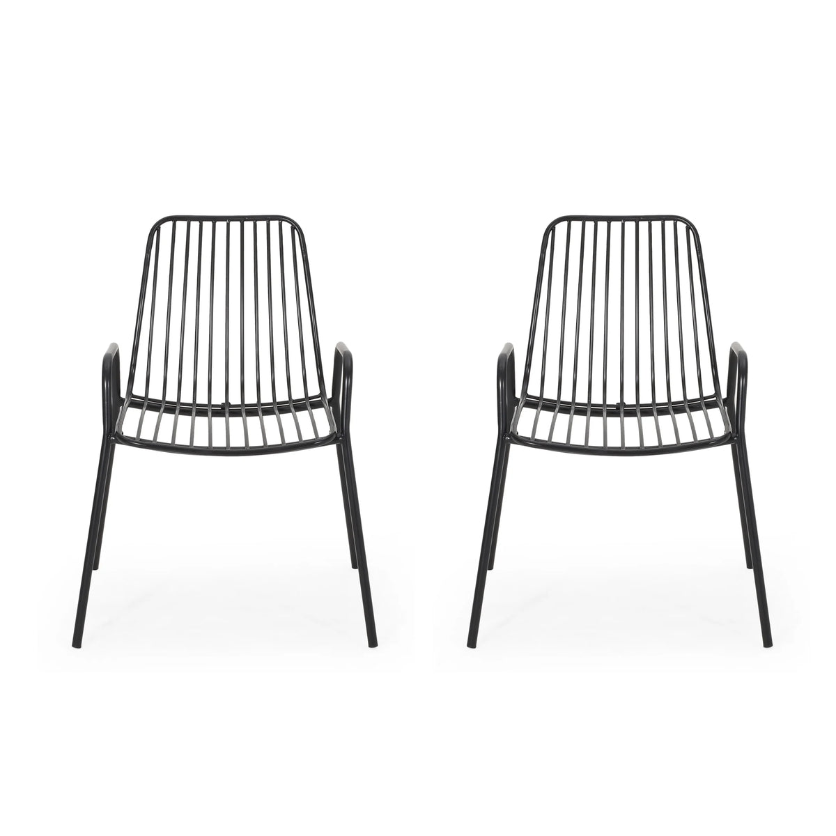 Black Metal Outdoor Club Chairs, Set of 2 C98353