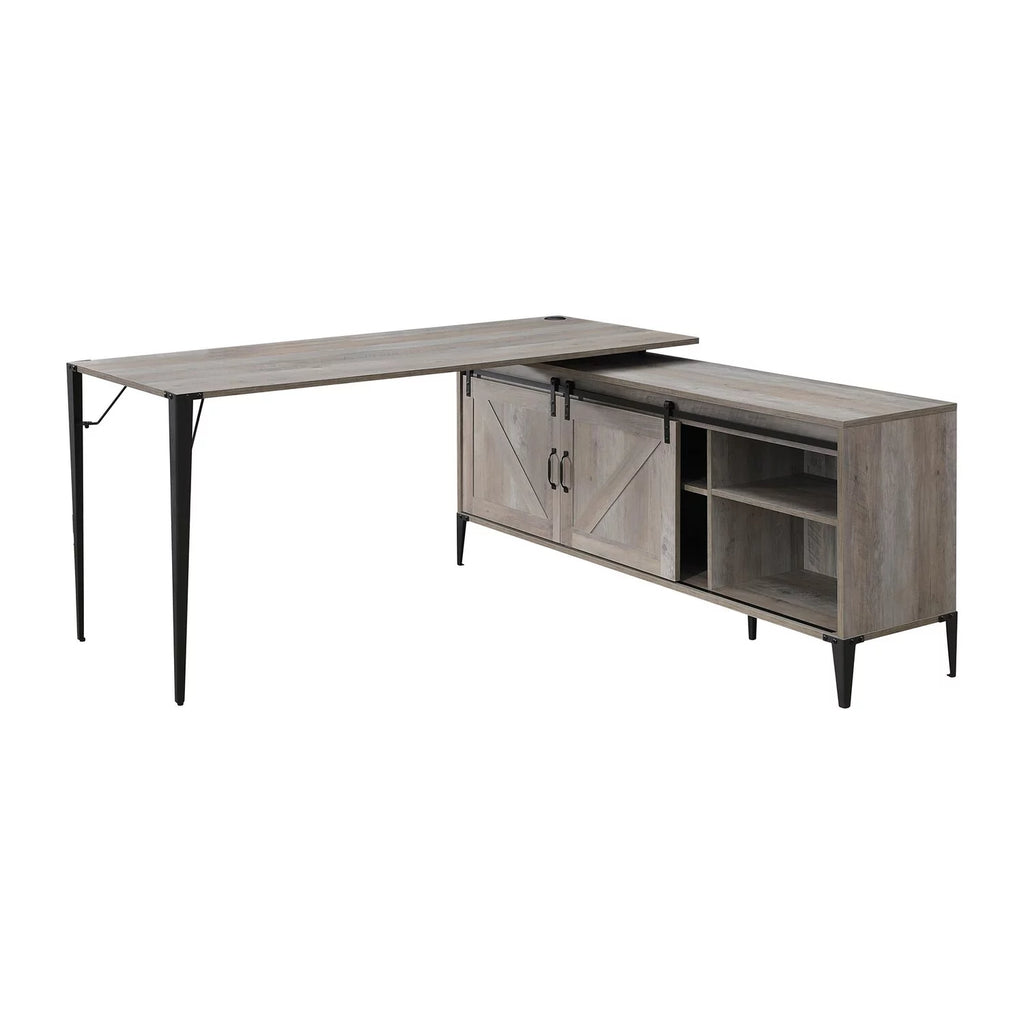 L Shape Writing Desk with 6 Open Compartments, Gray O16037