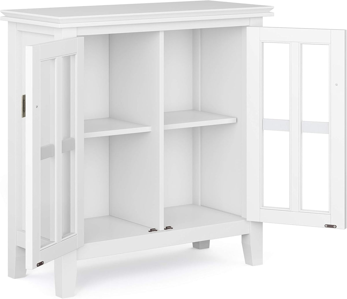 White 30 inch Wide Low Storage Cabinet with 2 Tempered Glass Doors Y401