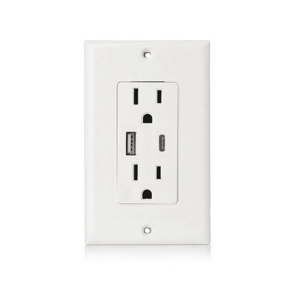 Duplex Outlet Receptacle with 2 USB Ports, USB-C and USB-A, 4.8 Amp, 4-Pack A8784