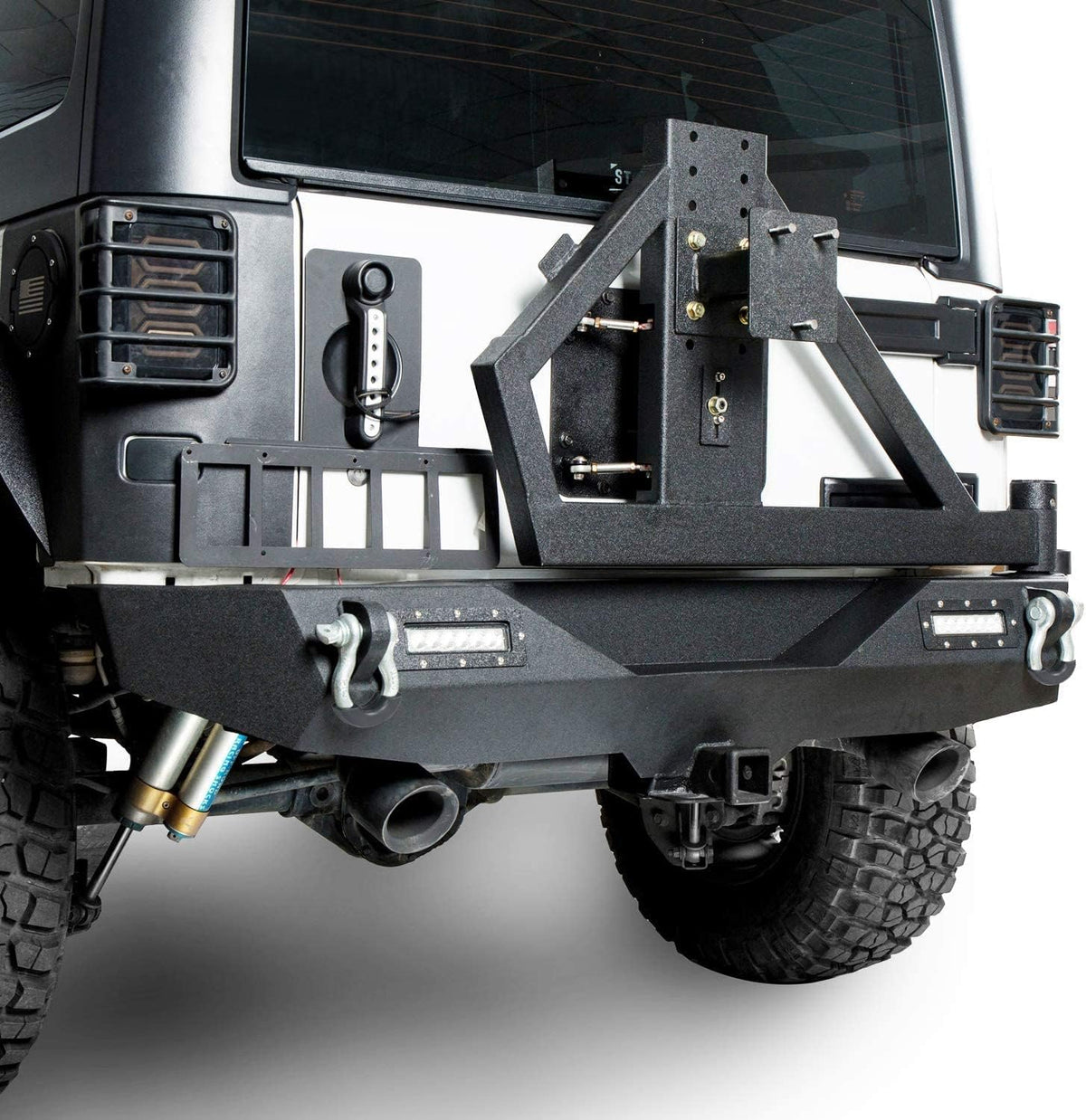 Front and Rear Bumpers with Tire Carrier & LED Light Bar & Hitch Receiver N52559