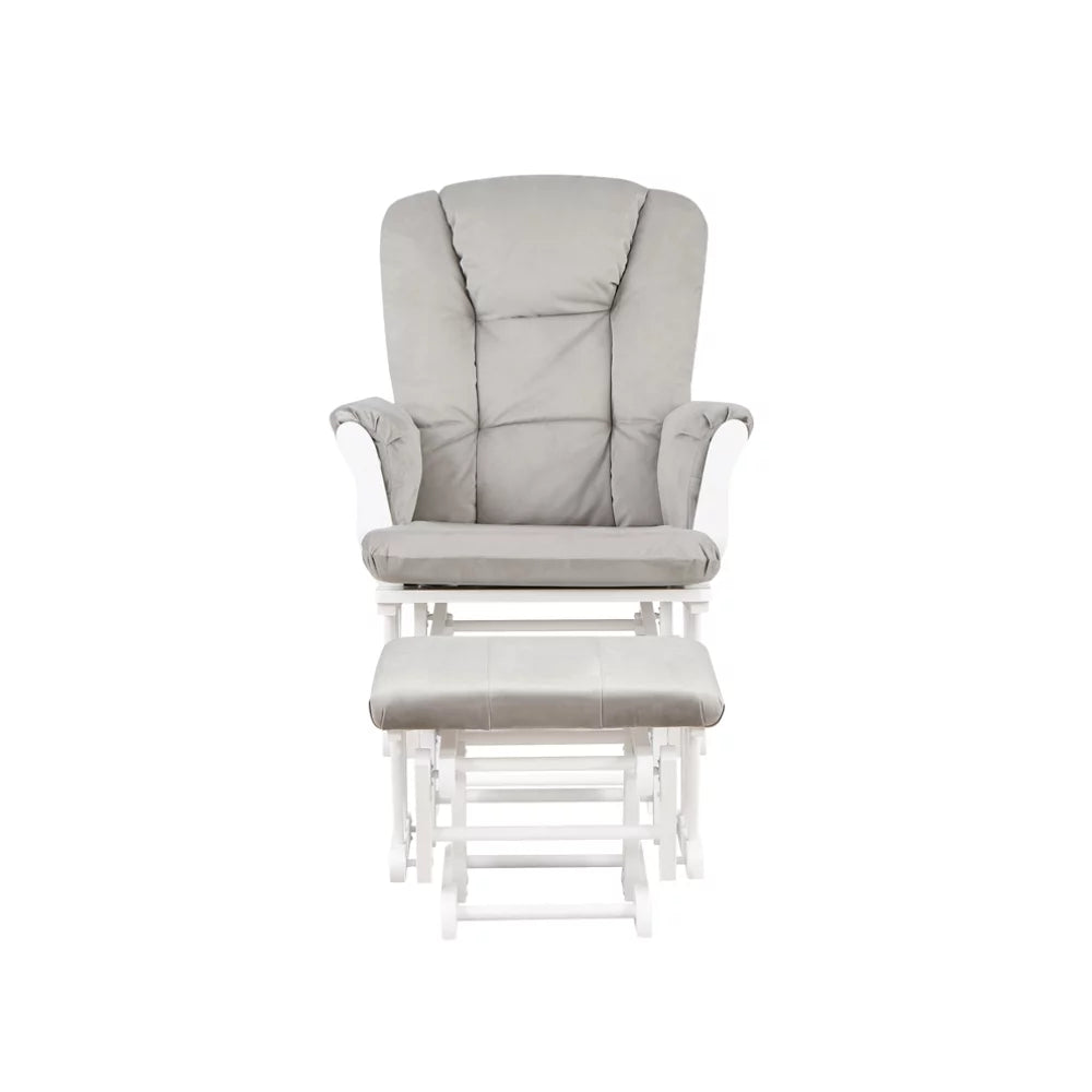White Solid Wood Glider Chair and Ottoman B1518
