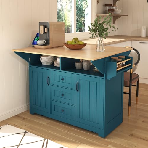 55.7'' Rolling Kitchen Island with 2 Drop Leaves and 3 Drawers U57908