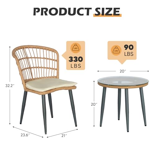 3 Piece Beige Wicker Patio Bistro Set P840180