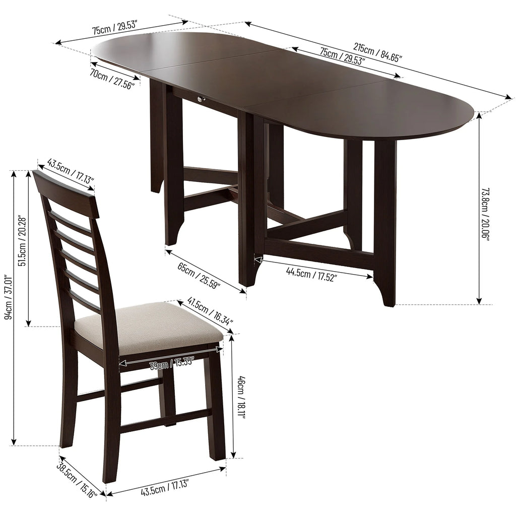 Extendable Drop Leaf Dining Table Set with 4 Upholstered Chairs I839090