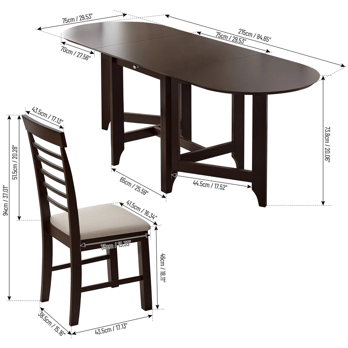 Extendable Drop Leaf Dining Table Set with 4 Upholstered Chairs I839090