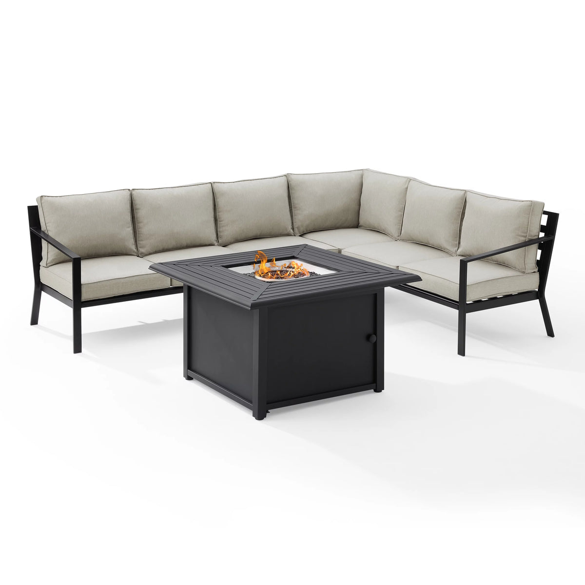5 Pc Outdoor Metal Sectional Set with Fire Table Taupe Matte Black V55400