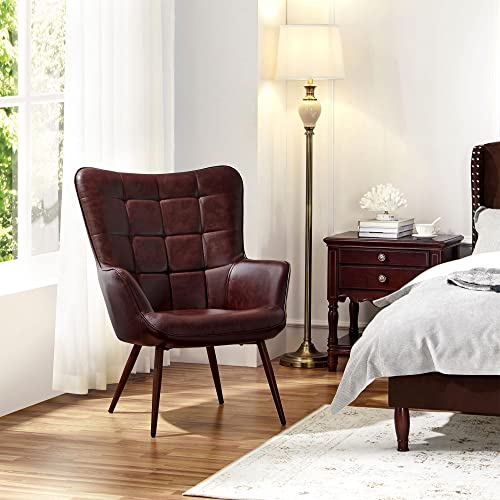 Camel Leather Accent Chairs with Metal Legs R320
