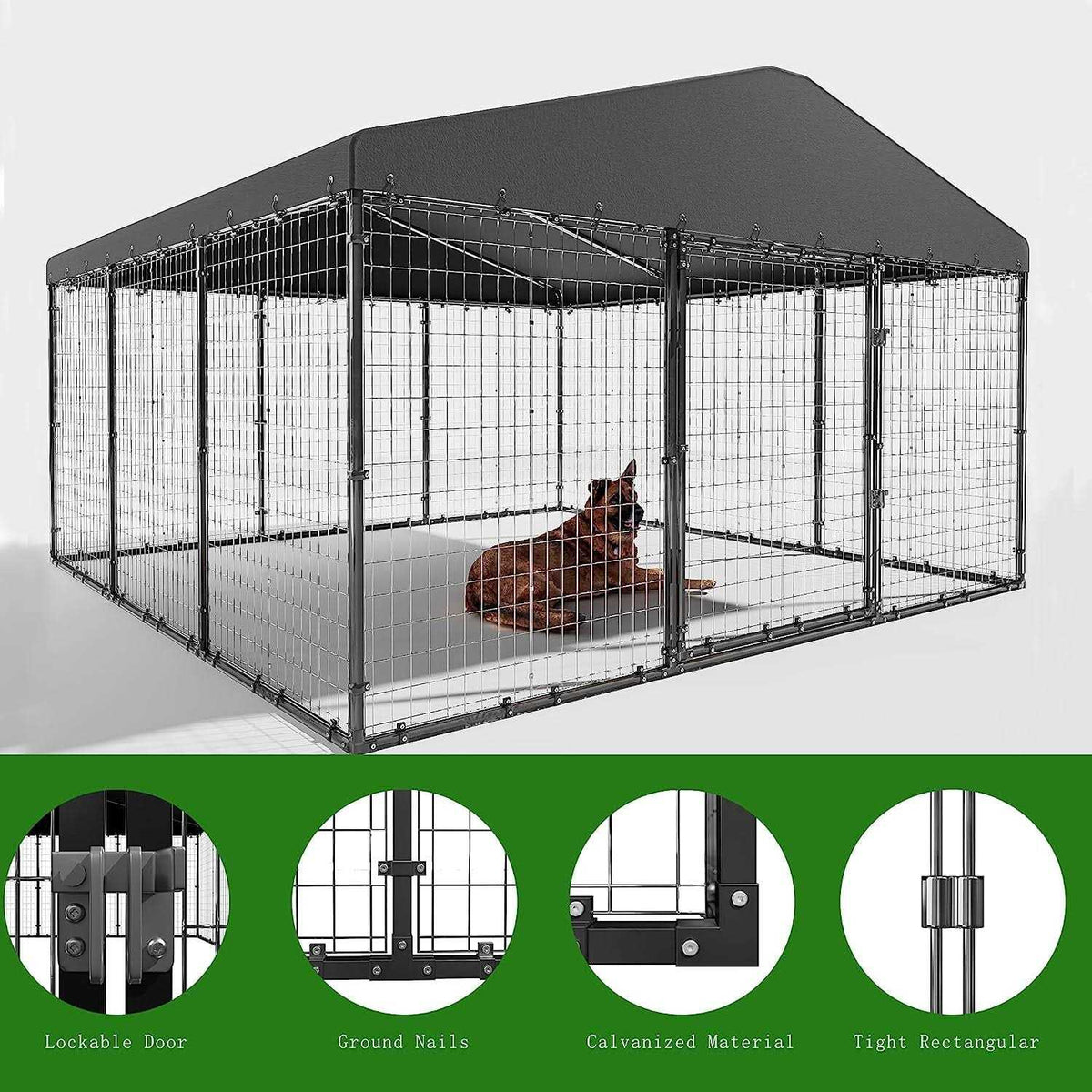 Large Heavy Duty Galvanized Steel Outdoor Dog Kennel with Roof S58051