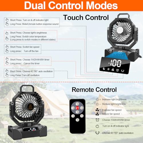 Portable Battery Operated Camping Fan with Remote Control & LED Lantern T292447