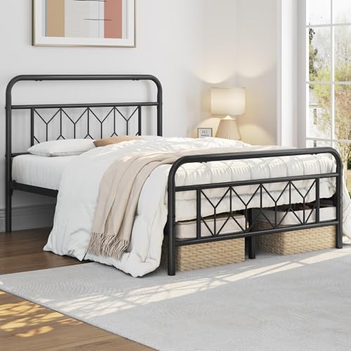 Black Full Size Metal Platform Bed Frame with Headboard and Footboard F25849