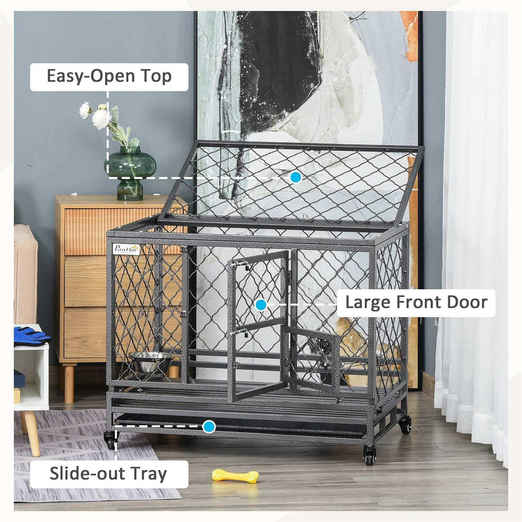 Heavy Duty Dog Crate Metal Kennel and Playpen with Lockable Wheels G412210