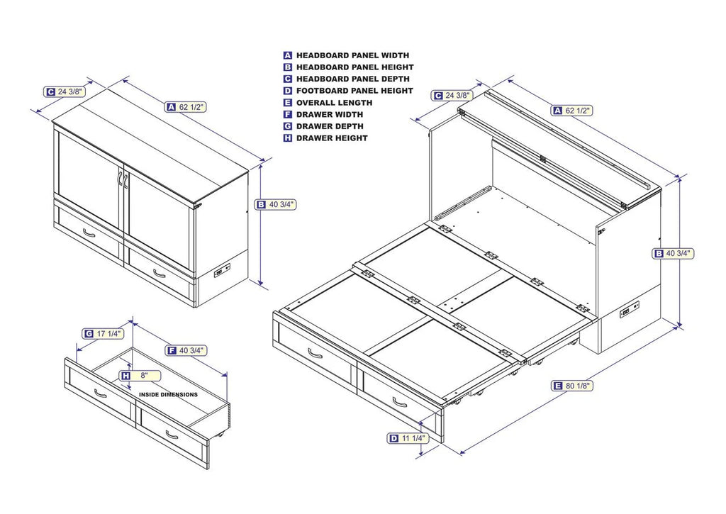Queen Solid Wood Murphy Bed Chest with Mattress Y289