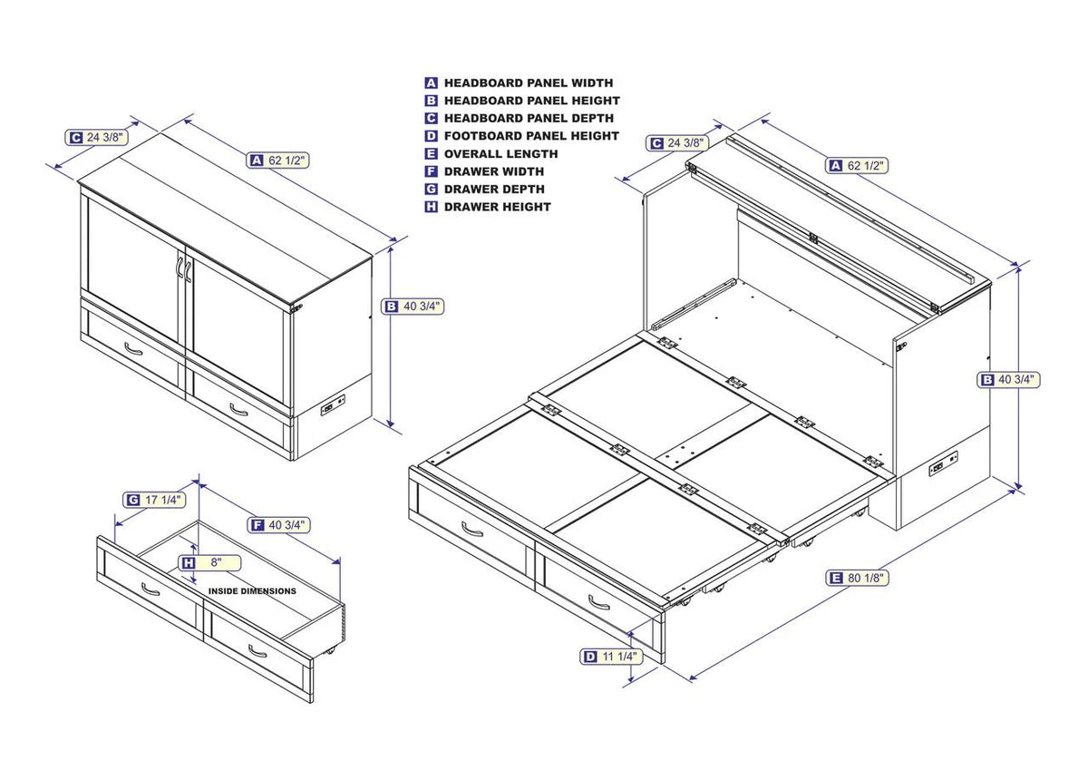 Queen Solid Wood Murphy Bed Chest with Mattress Y289
