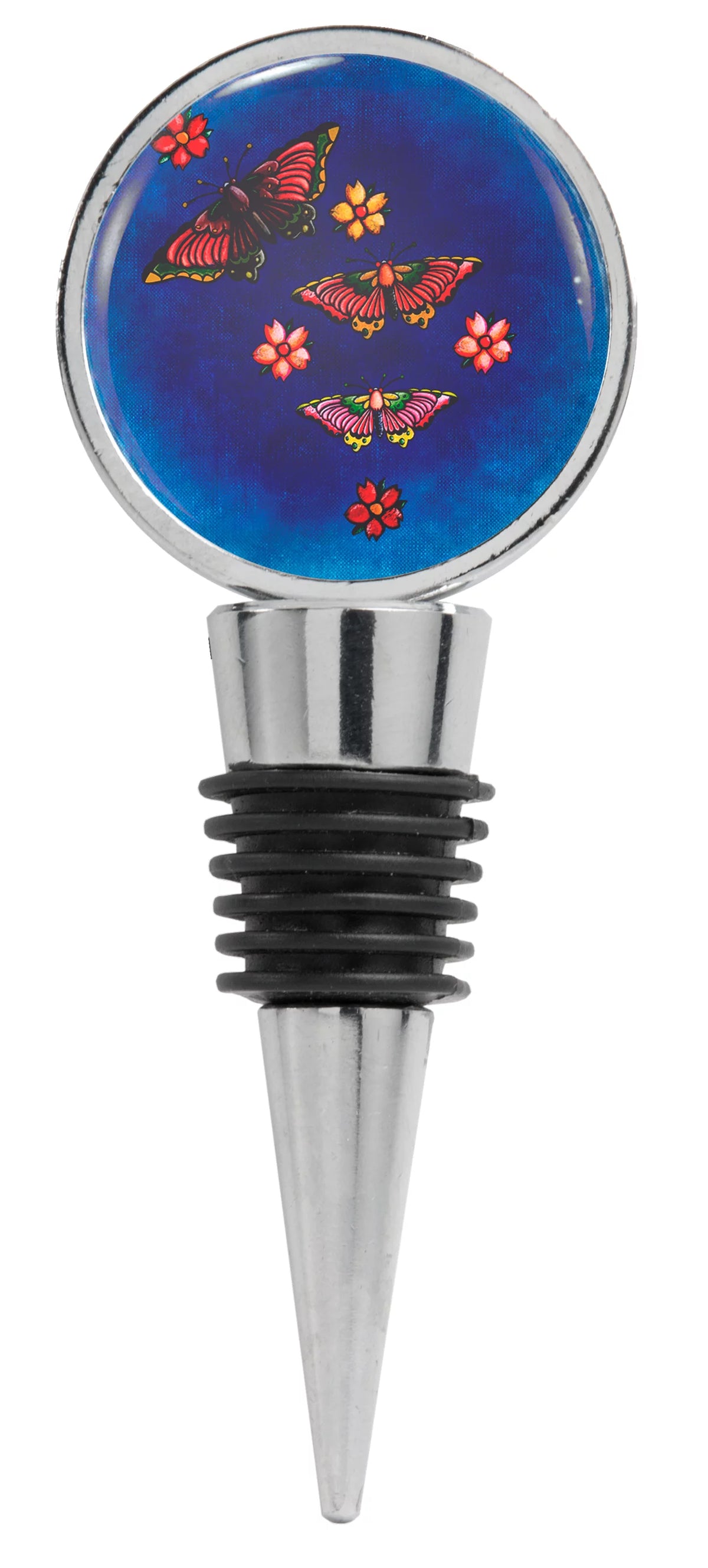 Pink Butterflies and Flowers Blue Wine Stopper W93920