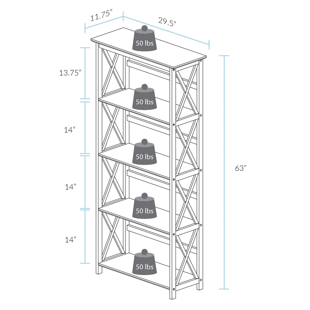 White 5 Shelf Bookcase D996
