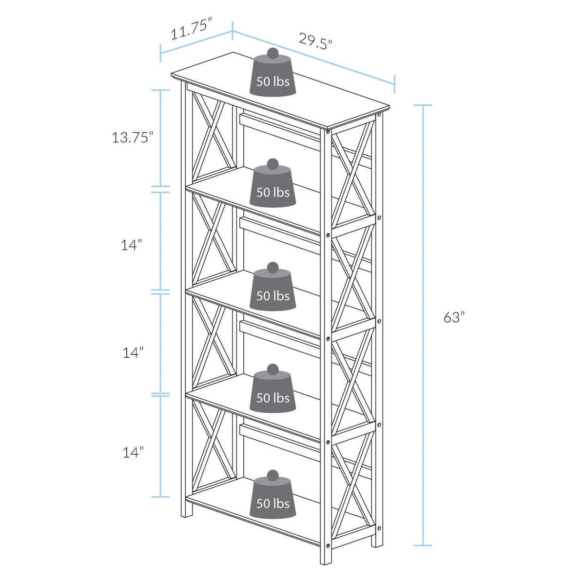 White 5 Shelf Bookcase D996