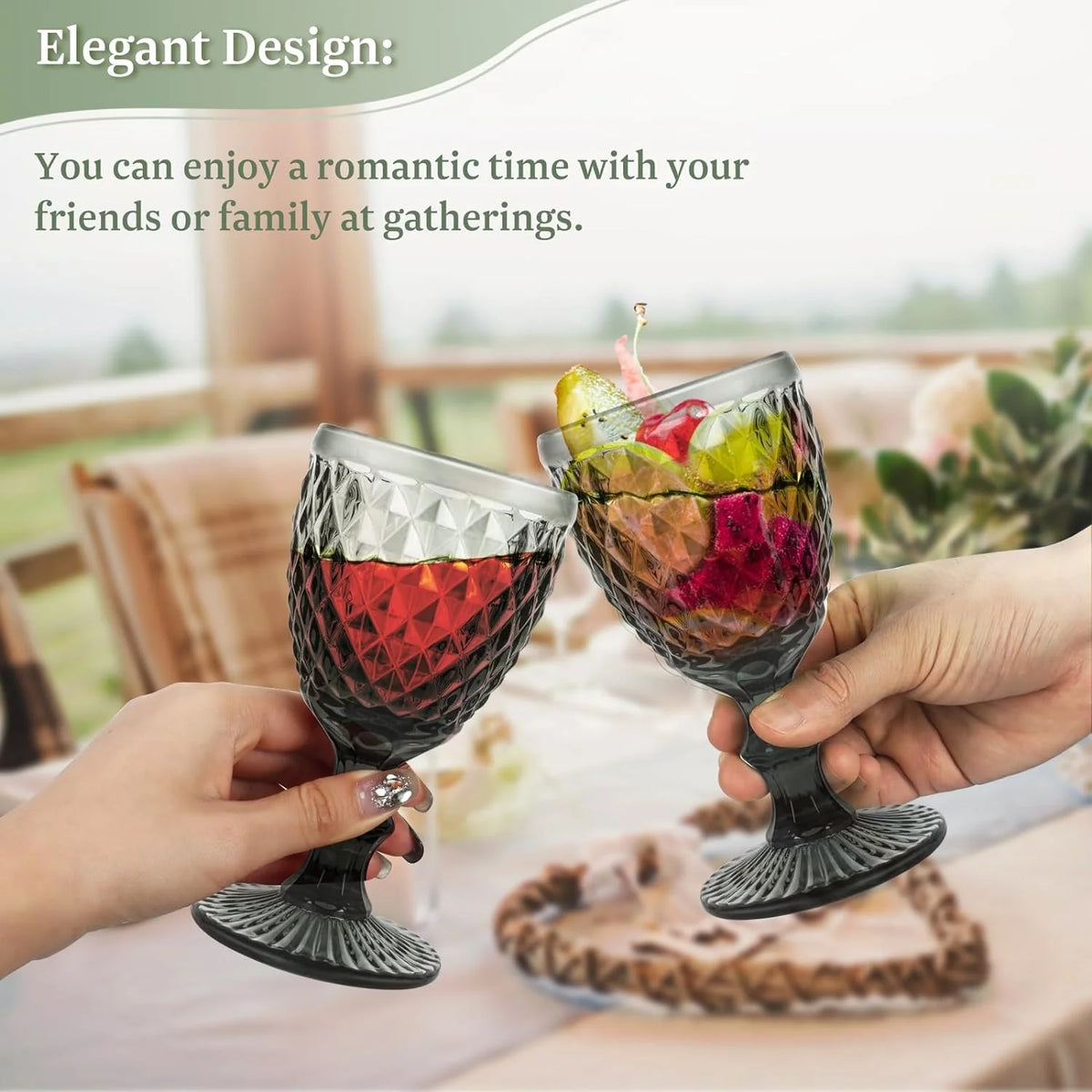 Smoke Gray Diamond Pattern Wine Glass Set of 6 U737642
