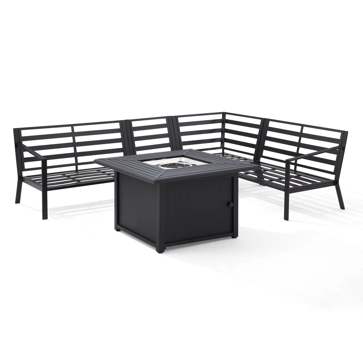 5 Pc Outdoor Metal Sectional Set with Fire Table Taupe Matte Black V55400