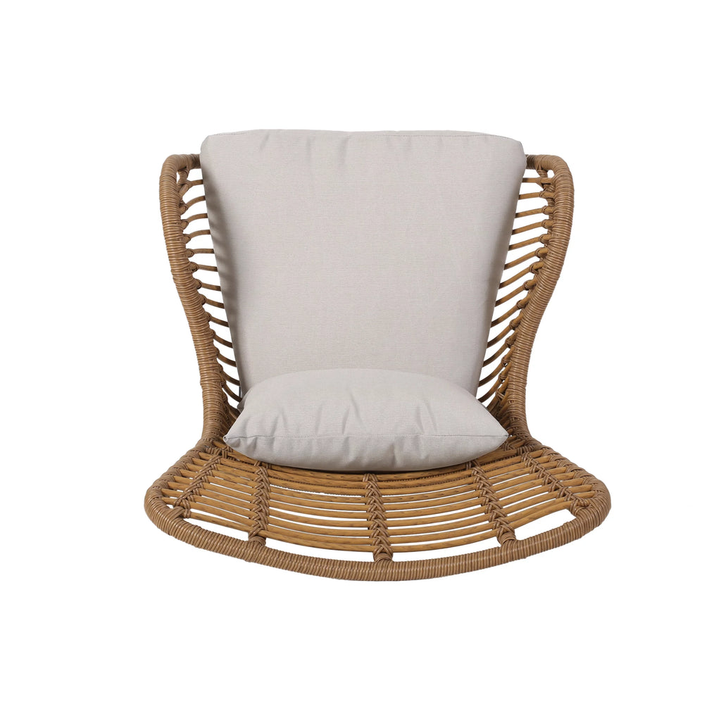 Light Brown and Beige Wicker Club Chairs with Cushions, Set of 2 U197