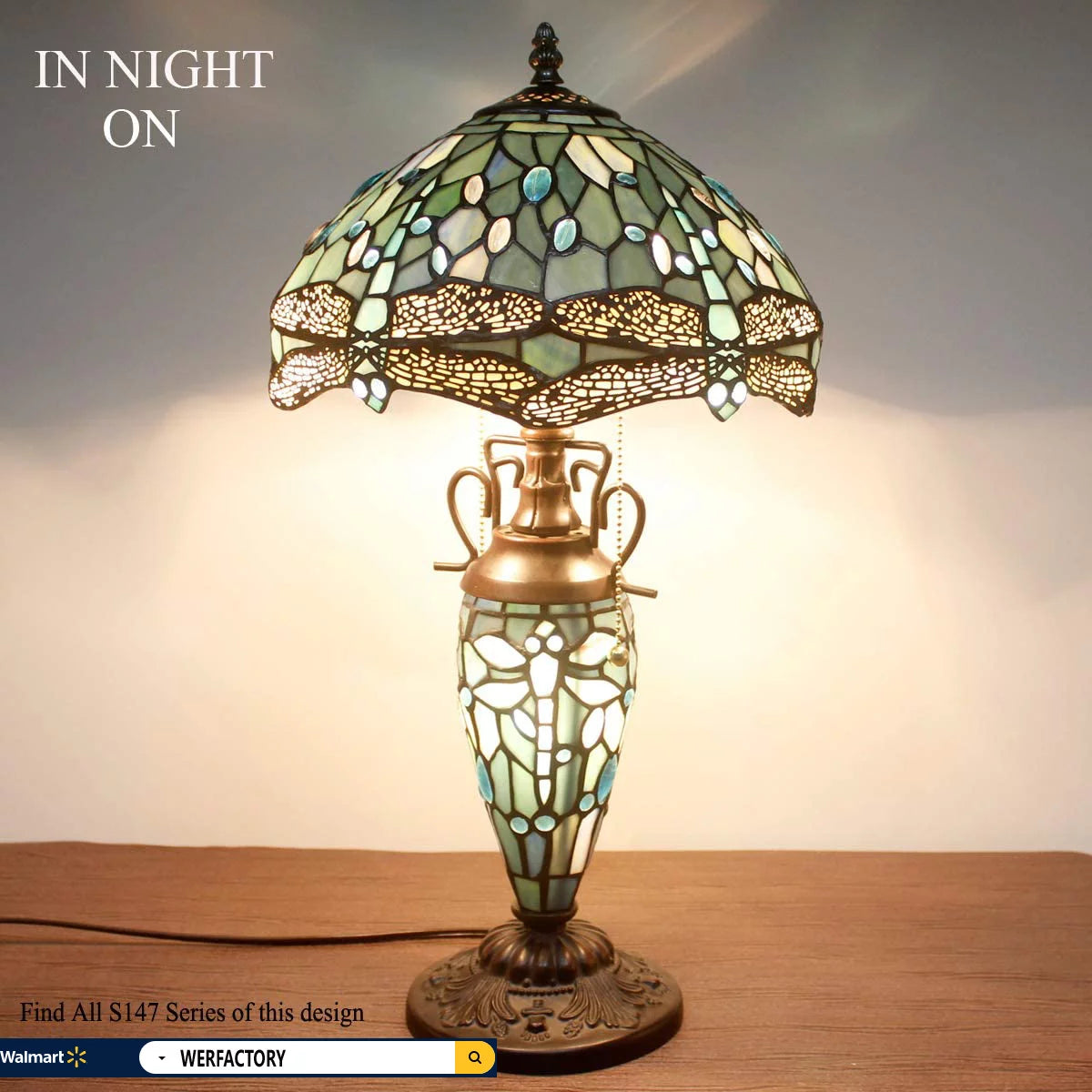 Sea Blue Stained Glass Table Lamp K14931
