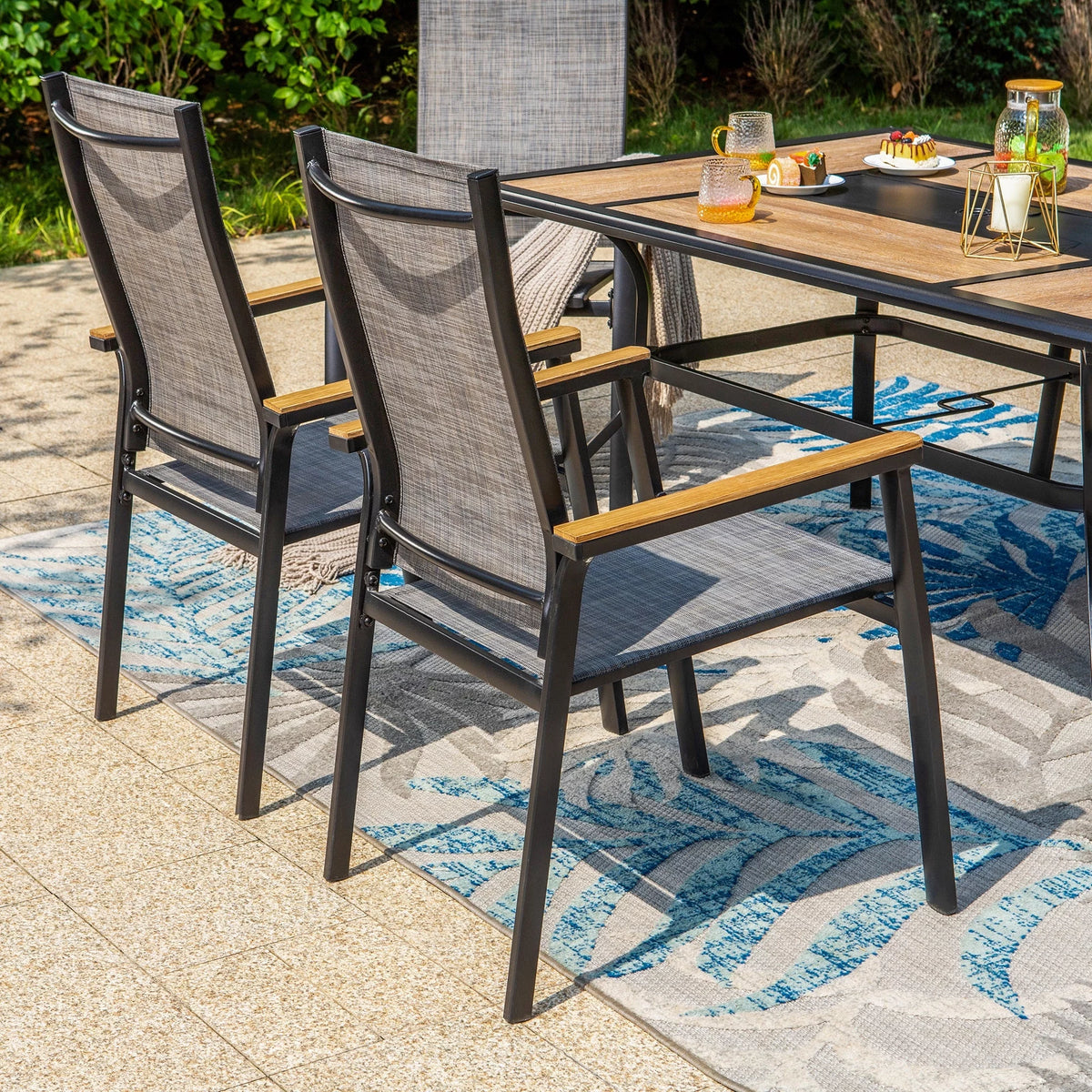 7 Pieces Outdoor Patio Dining Set with Stackable Chairs and Metal Table C2254