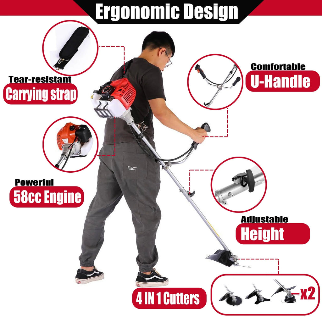 58cc Gas Powered 4-in-1 String Trimmer with 4 Detachable Head Q892
