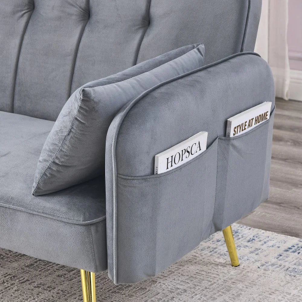 Grey Velvet Convertible Folding Sofa Bed O825