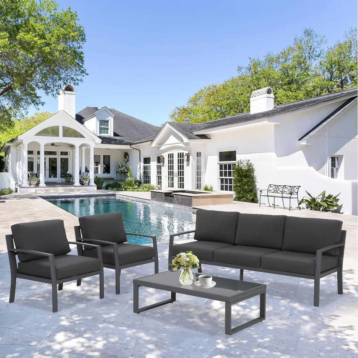 4 Piece Metal Outdoor Furniture Set with Cushions R7078
