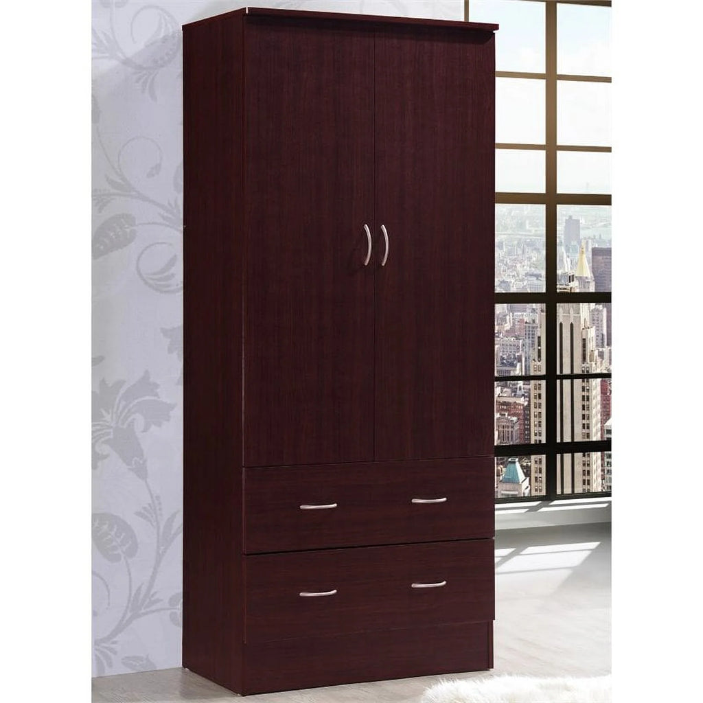 2 Piece Bedroom Set with Captain Bed and 2 Door Armoire in Mahogany M917