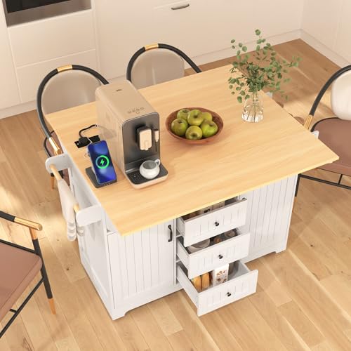 55.7'' Rolling Kitchen Island with 2 Drop Leaves and 3 Drawers U57908