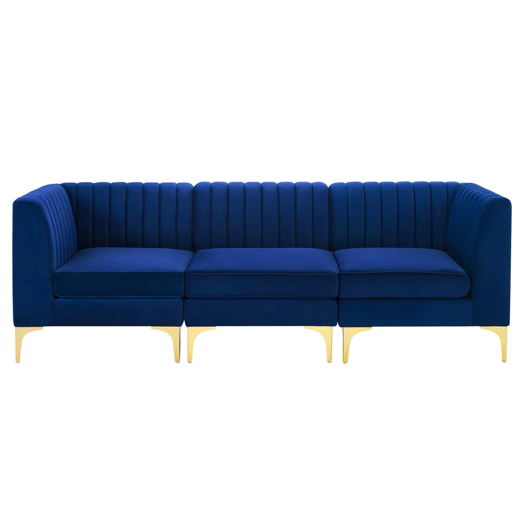 Navy Velvet 3-Seater Sofa O8701