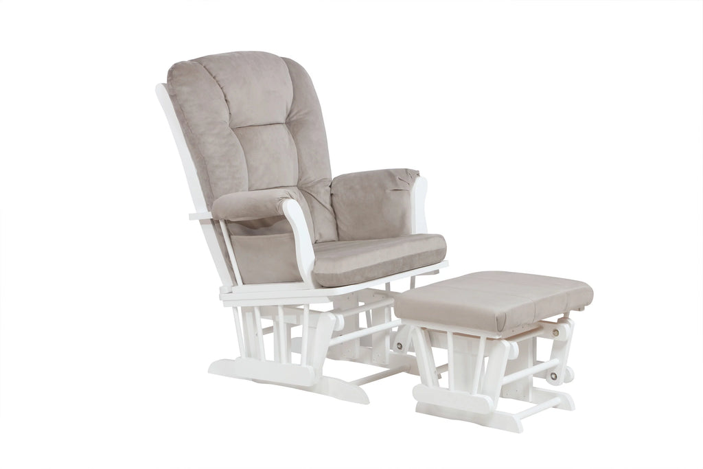 White Solid Wood Glider Chair and Ottoman B1518