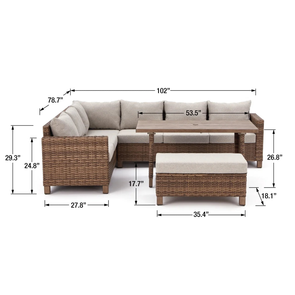 4 Piece Wicker Outdoor Patio Sectional Dining Set Q372289