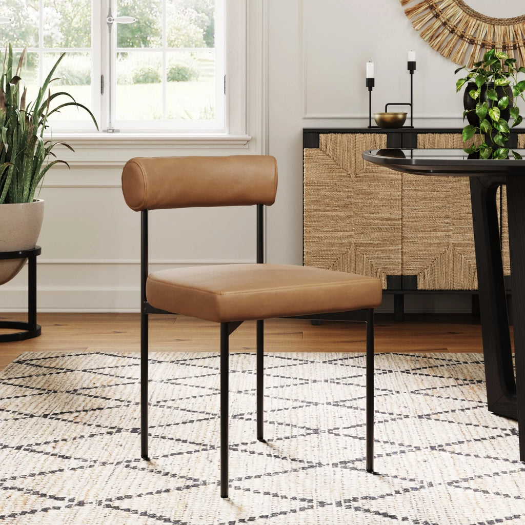 Brown Vegan Leather Dining Chair with Metal Legs Q134791