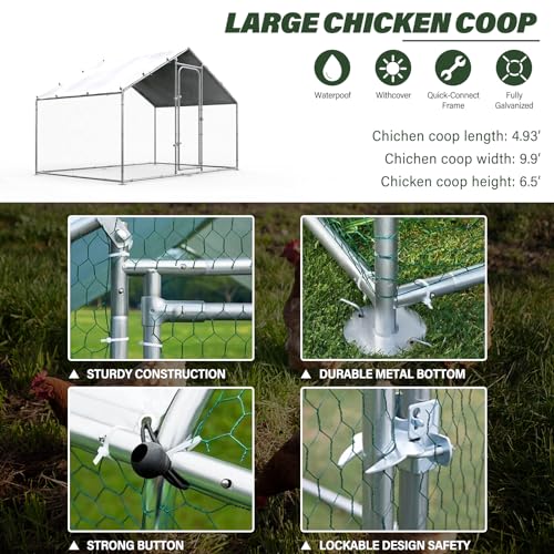 Large Metal Walk-in Chicken Coop with Waterproof Cover W917173