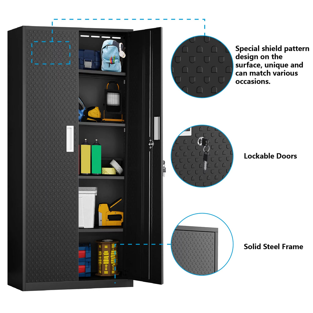 Tall Metal Storage Garage Cabinets with Locking Doors and 4 Adjustable Shelves K52099