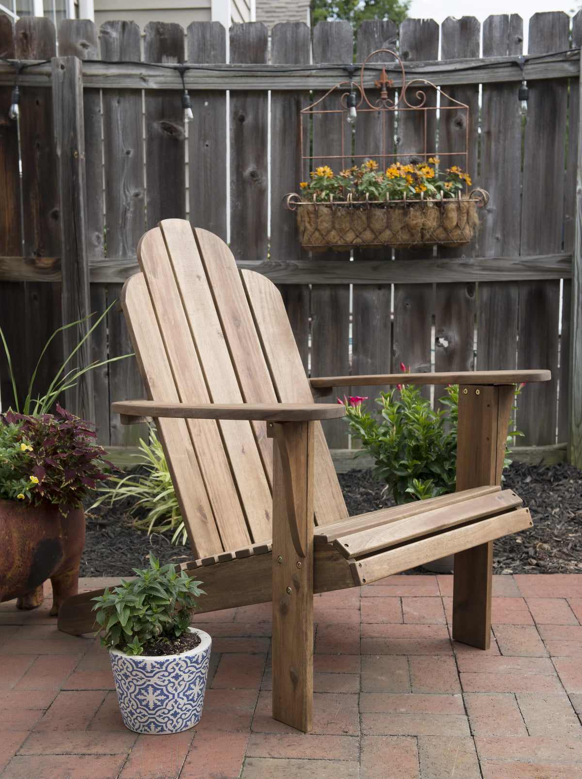 Slatted Wooden Outdoor Chair with Arched High Backrest O2031