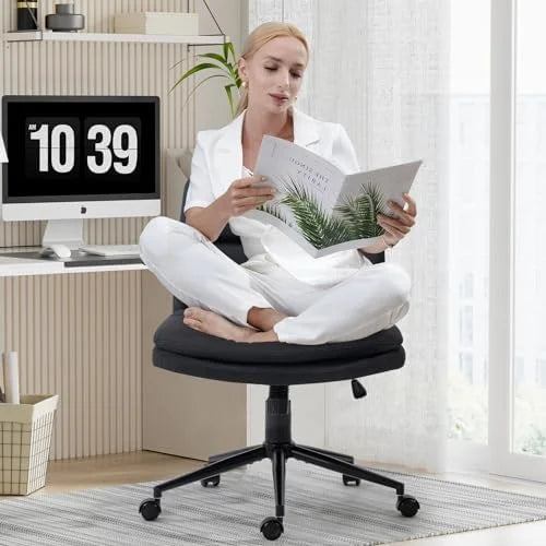 Black Armless Fabric Office Chair with Wheels D42779