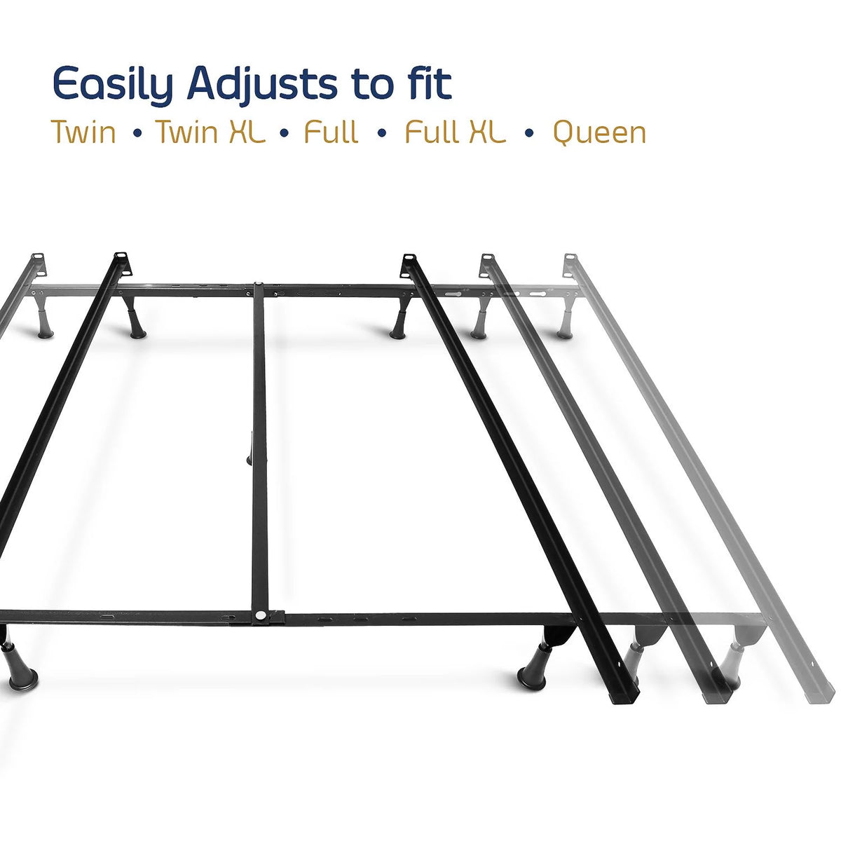 Adjustable Metal Bed Frame with Center Support, Twin to Queen, Black D65499