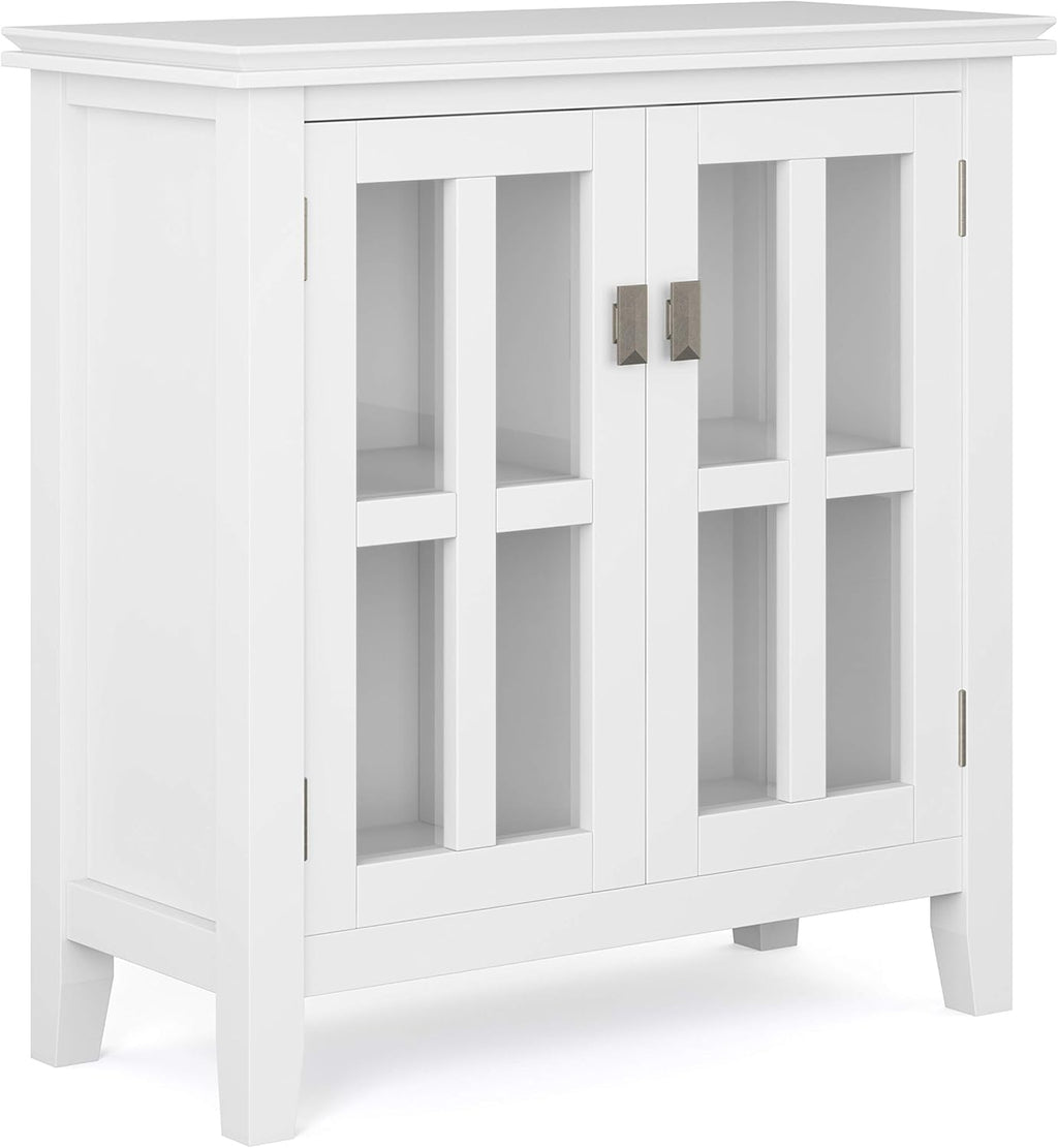 White 30 inch Wide Low Storage Cabinet with 2 Tempered Glass Doors Y401