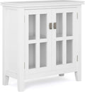 White 30 inch Wide Low Storage Cabinet with 2 Tempered Glass Doors Y401