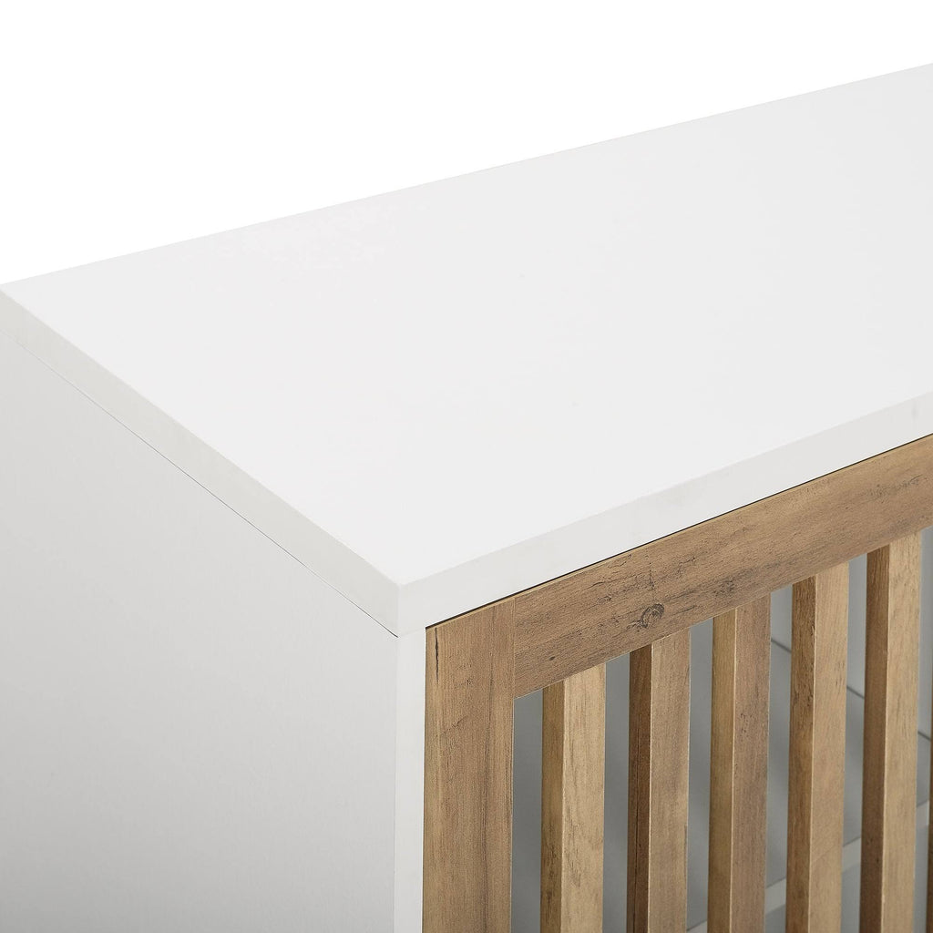 36x22 Two Shelf Laminate and Metal Accent Cabinet White with Rustic Oak P385