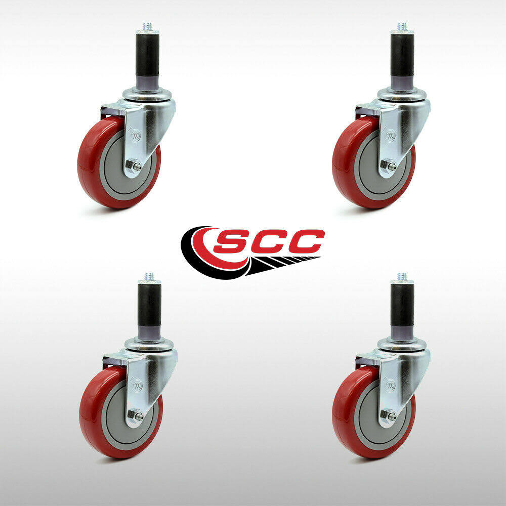 Set of 4 Red Polyurethane Swivel Caster N724143