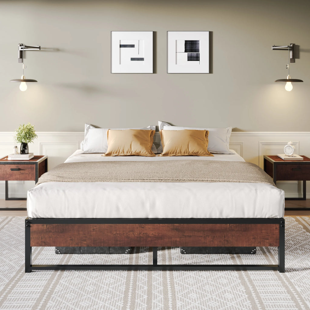Brown King Size Metal Platform Bed Frame with Underbed Storage E2157