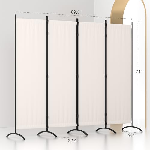 4 Panel Folding Room Divider with 5 Curved Metal Feet White M44254