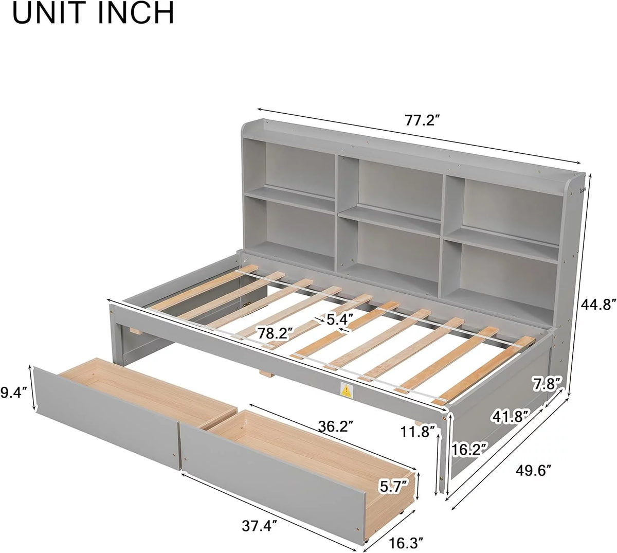 Grey Wood Bed with 2 Storage Drawers C5152