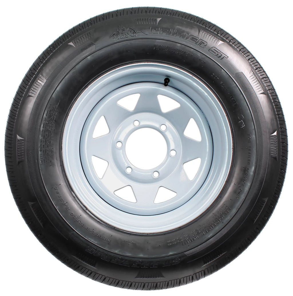 ST225/75R15 15 D 6 Lug White Spoke Trailer Tire On Rim B310268